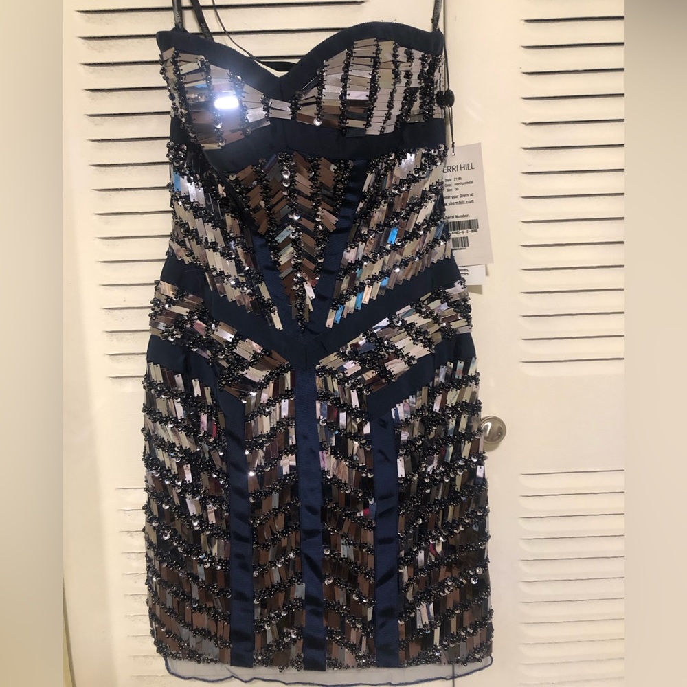 Sherry Hill Silver Sequin beaded mini dress size 00 NWT!